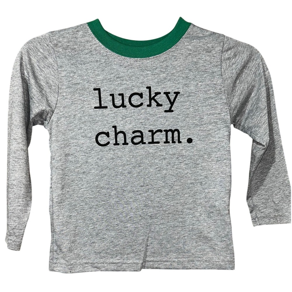 Toddler Lucky Charm Long Sleeve Graphic T-Shirt Gray Green St Patricks Day 3T‎